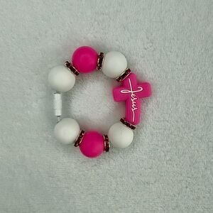 Pink and White Cross Cup Charm